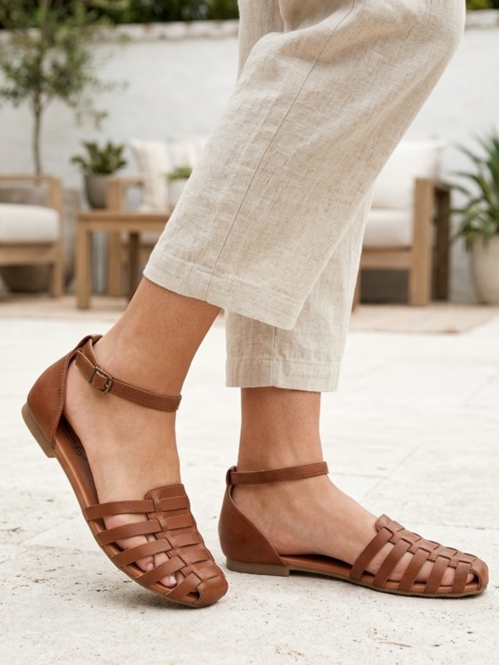 American Eagle By Payless Brown Woven Ankle-Strap Sandal